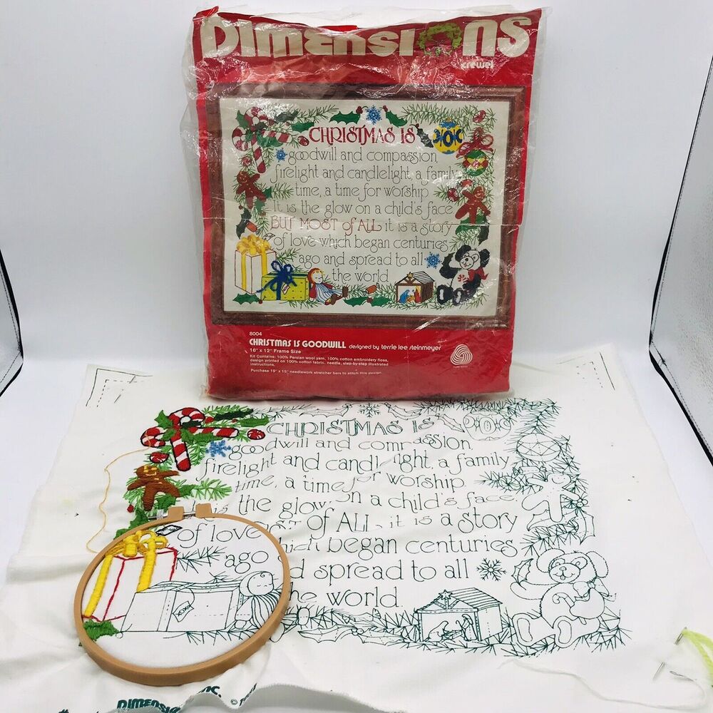 Dimensions Crewel Christmas Is Goodwill Terrie Lee Steinmeyer 8004 Wool 1981
